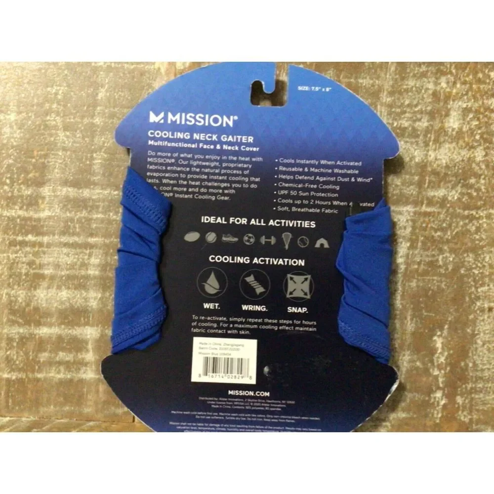 Mission Cooling Neck Gaiter Ages 8+ Multifunctional Face & Neck Cover Blue - NIP